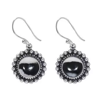 White Buffalo Turquoise - Nevada 925 Sterling Silver Earring V7246, Black & White Earring, Round Earring, Valentin s Day Gift, Gift For Her, Birthday