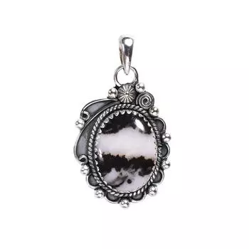White Buffalo Turquoise - Nevada 925 Sterling Silver Pendant V8321, Black & White Pendant, Oval Pendant, Valentin s Day Gift, Gift For Her, Birthday G
