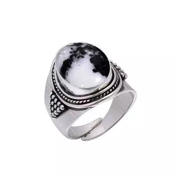 White Buffalo Turquoise - Nevada 925 Sterling Silver Ring V5672, Black & White Ring, Oval Ring, Valentin s Day Gift, Gift For Her, Birthday Gift, Hand