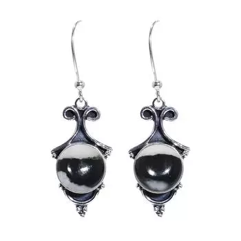 White Buffalo Turquoise - Nevada 925 Sterling Silver Earring V6714, Black & White Earring, Round Earring, Valentin s Day Gift, Gift For Her, Birthday