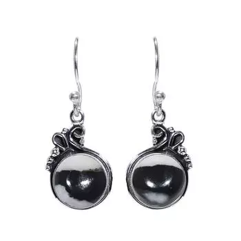 White Buffalo Turquoise - Nevada 925 Sterling Silver Earring V7049, Black & White Earring, Round Earring, Valentin s Day Gift, Gift For Her, Birthday