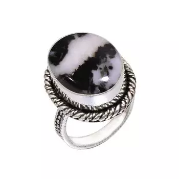 White Buffalo Turquoise - Nevada Gemstone 925 Sterling Silver Ring V7801, Black & White Ring, Oval Ring, Valentin s Day Gift, Gift For Her, Birthday G