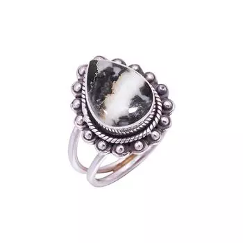 White Buffalo Turquoise - Nevada Gemstone 925 Sterling Silver Ring V9473, Black & White Ring, Pear Ring, Valentin s Day Gift, Gift For Her, Birthday G