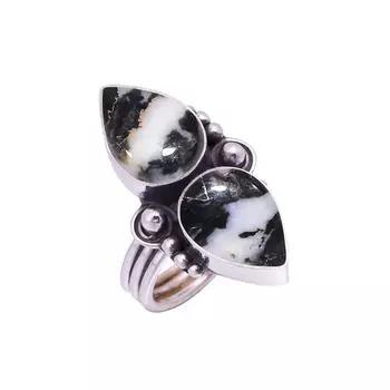 White Buffalo Turquoise - Nevada Gemstone 925 Sterling Silver Ring V9393, Black & White Ring, Pear Ring, Valentin s Day Gift, Gift For Her, Birthday G