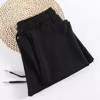White Casual Thin Pure Cotton High Waist Plus Size Sweatpants Black XL