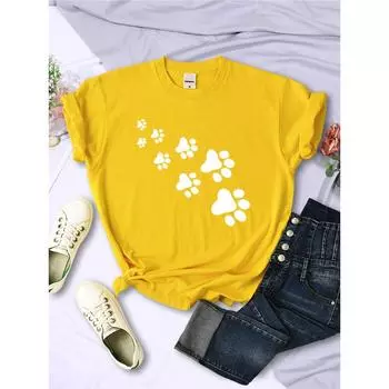 White Cat Paw Prints Women Tshirts Summer Fashion Casual Tee Clothing Breathable O-Neck Tops Soft Creativity Female Short Sleeve S