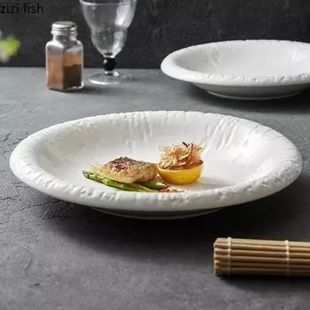 White Ceramic Dining Plate Fruit Plate Salad Bowl Dessert Bowl Western Style Steak Plates Sashimi Disc Sushi Plates Snack Tray