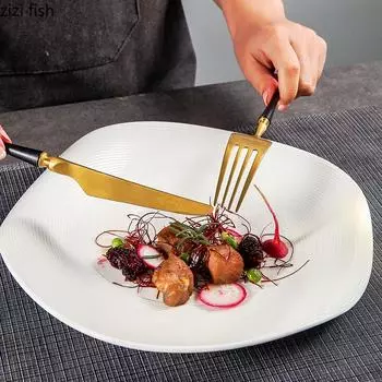 White Ceramic Dinner Plate Western Steak Plates Fruit Dish Salad Bowl Dessert Plate Soup Sashimi Plates Sushi Dish Snack Trays