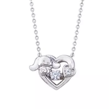 [White Clover] Ожерелье с танцующим камнем Cinnamoroll Sanrio Cinnamon, открытое сердце, серебро 925 пробы, кубический цирконий SACI-N055RD