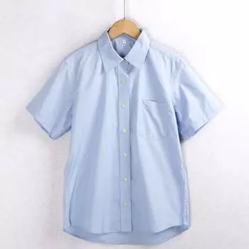 White Collar Button Professional Men s and Women s Short-Sleeved Shirt Sky Blue small size(Female) M