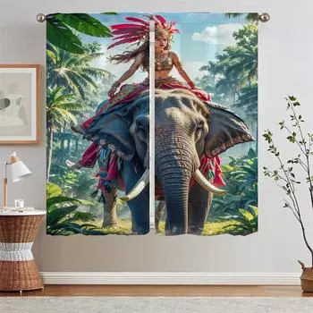 White Curtains Salon 2 Cheap Pieces Tribal Princess Youth Room Curtains in the Living Room Fabric Curtain Tiebacks Blinds Curls W50xH70cmx2pcs-CL