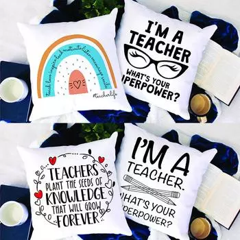 White Cushion Cover What s Your Superpower Teacher Life Office Home Pillowcase Decor Decorative Throw Pillow Case Gift Cojines 450mm*450mm