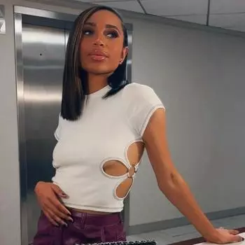 White Cut Out Short Sleeve Summer Crop Top Women T Shirts Streetwear O Neck Basic Casual Baby Tee Sexy Tops L белый