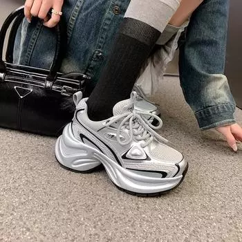 [White Deer Same] CCGG Shines Galaxy Весна 2025 Новые женские кроссовки Dad Shoes на платформе серебристого цвета 35 серебряный