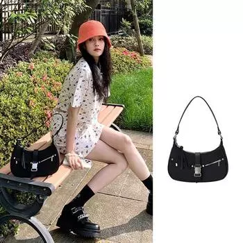 White Deer Underarm Bag 2024 Summer HOT New Products Women s Trend Function Crescent Bag Oxford Cloth Baguette Bag чёрный