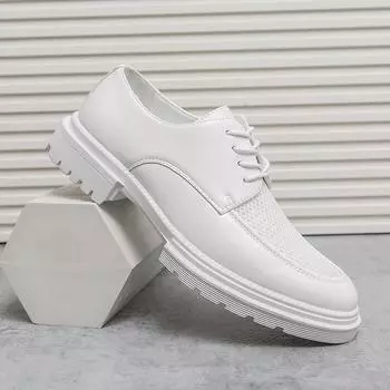 White Derby Men Shoes Solid Brogue Breathable Lace-up Dress Busines Office Casual Party Wedding Leather Shoes Man Free Shipping 38 белый