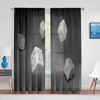 Белые настольные игры в кости, серые тюлевые шторы для гостиной, спальни, кухни, украшения, современные прозрачные вуалевые шторы, оконные занавески 1 PCS W100XH250cm&Rod Pocket