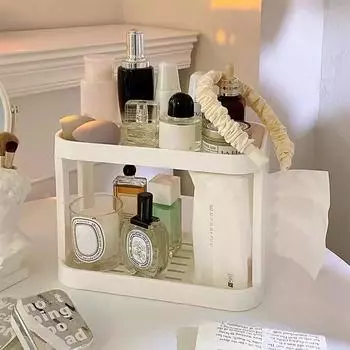 White Double Layer Storage Rack Desktop Storage Rack Cosmetic Sundries Organizer Storage Shelves Desk Stationery Organizer Shelf белый