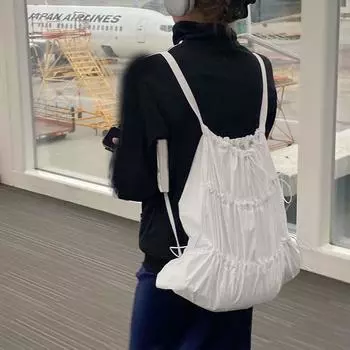 White Drawstring Backpack Women S Lazy Wind Bundle Backpack Lightweight Nylon Anti-Splashing Backpack серебряный