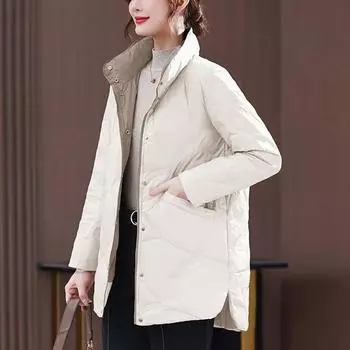 White Duck Down Down Jacket Women s Mid-length Winter New Large Size Stand-up Collar Jacket Women XL