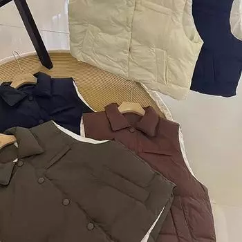 White duck down lightweight down vest women wear 2024 winter new fashion lapel warm vest One Size молочный белый