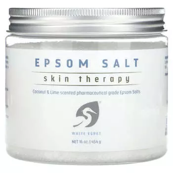White Egret Personal Care, соль Эпсома, терапия кожи, кокос и лайм, 16 унций (454 г)