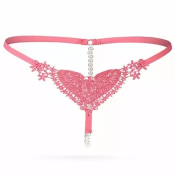 WHITE FANG Underwear String Panties with Pearls Butterfly Sexy Lingerie TT67 T-back Women s (04 Pink)