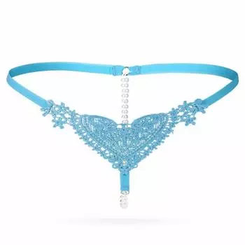 WHITE FANG Underwear String Panties with Pearls Butterfly Sexy Lingerie TT67 T-back Women s (03 Blue)