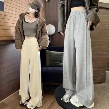 White Fleece Wide-leg Pants Women s New Autumn and Winter Thin Fleece Knitted Casual Drape Pants S