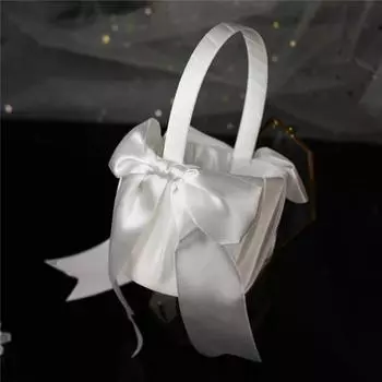 White Flower Basket Silk Wedding Basket For Flower /Rattan Basket Bride Girls Kids Hand Held Wedding Ceremony Party Decorations