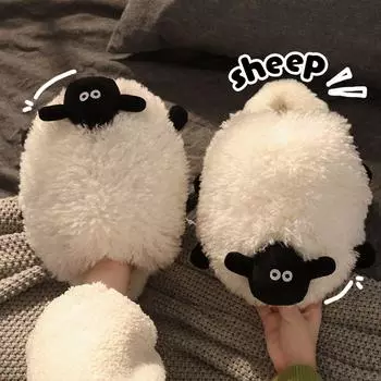 White Fluff Sheep Slippers Women s Furry Flatform Mules Shoes Home Slippers Girls Woman Indoor Faux Fur Slides Slippers Platform CN 36-37 белый