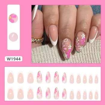 White French flower bow removable manicure press on nails
