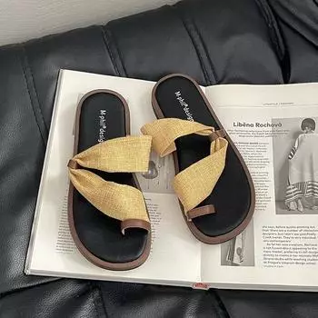 White French style with skirt, flat bottom one-word slippers, women s summer wear, new non-slip and versatile cool slippers. 40