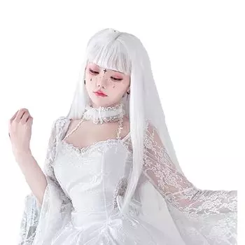 White Full With [Cicogna] Wig, Hair, White, Straight, Long, 70cm, Wig, Net, Silver-White, Bangs, Cosplay, Halloween, Costume, Women, Female,