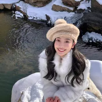 White fur stand-up collar long hair short young Tuscan eco-friendly fur plush coat women S белый