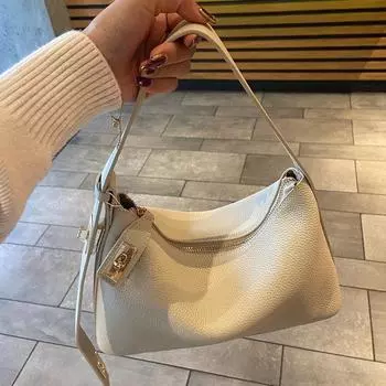 White Genuine Leather Hobo Bag Women s 2025 New Light Luxury Niche Advanced Feeling Tong Qin Portable Shoulder Underarm Bag Beige White