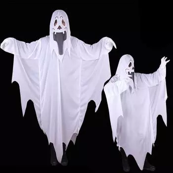 White Ghost Costume Cape Child Adult Halloween Costumes Cute Halloween Cloak Cape All Saints Day Adults-Style B