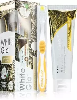 White Glo Зубная паста с кокосовым маслом для отбеливания блеска и кисточкой TU прозрачный