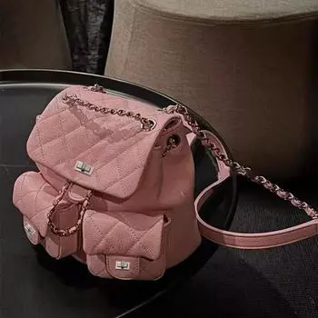 White Graceful Mini Chain Backpack Women 2025 New High-Grade Light Luxury Niche Design Backpack Pink
