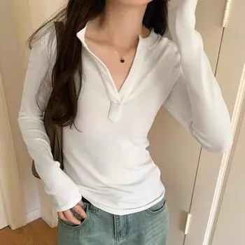 White inside with a base shirt women s early autumn new slim-fit long sleeve T-shirt design sense of niche top S