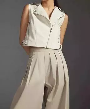 Белая куртка женская жилетка из овчины кожа классическая вестерн жилет на пуговицах пальто S белый