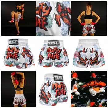 White Japanese Koi Fish Muay Thai MMA Kickboxing Boxing Shorts Retro Vintage Pants Print 3D Microfiber Elastic Fight Martial Art Training Fitness Gym