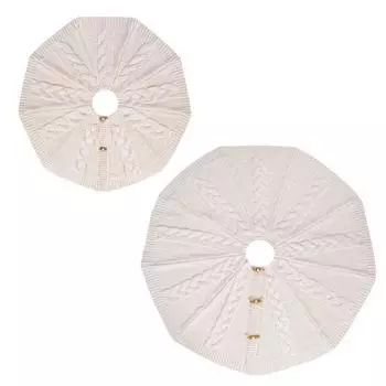 White Knitting Christmas Tree Skirts Tree Base Cover 61/92cm Diameter with Button Fastening Holiday Room Decorations
