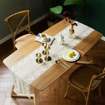 Белая кружевная скатерть для стола Boho Vintage Flower Кружевная скатерть Ткань для деревенской свадебной вечеринки Девичник Рождественские украшения W38xL200cm белый