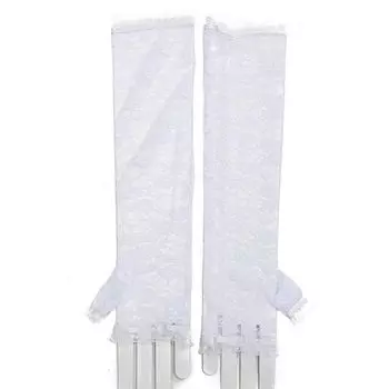 White Lolita Sweet Sexy Lace Strap Gloves JK Half Finger Women Sexy Cos Half Sleeve Open Finger Punk Pure Lace White One size