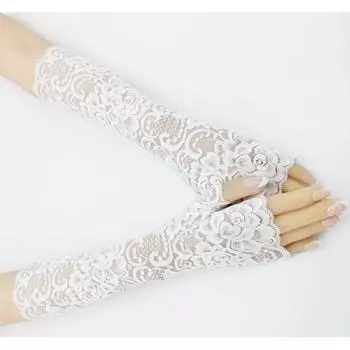 White Long Elastic Lace Gloves Women Sexy Half Finger Breathable Thin Korean Style Concealer Etiquette Sun Protection UV Driving White All yards