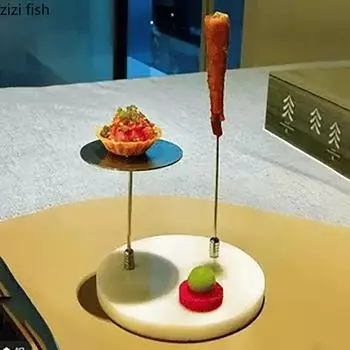 White Marble Base Metal Dessert Rack Snack Plate Dim Sum Plate Sushi Plate Molecular Cuisine Restaurant Creative Tableware