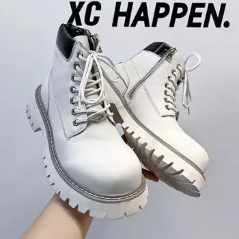 White Martin boots men s and women s same thick-soled heightening British style couple s winter velvet tooling rhubarb boots 66621-A 38