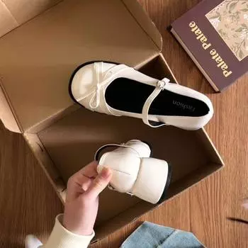 White Mary Jane shoes women s new summer bow temperament thick heel single shoes small leather shoes 35