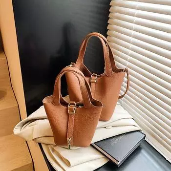 White Mini Vegetable Basket Bucket Bags Women s 2025 New Arrival Summer Light Luxury Minority Fancy Crossbody Handbag Brown small size